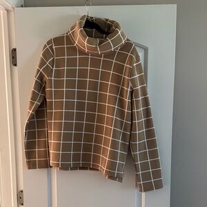 J. Crew Brown and White Grid Turtleneck Sweater